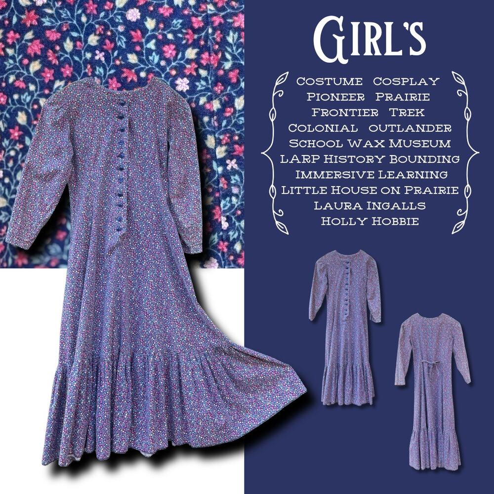 Vintage Girls Dress Victorian Pioneer Prairie LARP History School Costume Trek